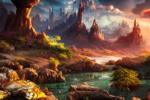 Trending splash art highly detailed bright mood mixed media concept art:0.5 intricate detailed wonderous landscape 4k volumetric lighting dramatic lighting award-winning:0.5 [text logo]