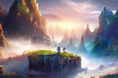 Trending splash art highly detailed bright mood mixed media concept art:0.5 intricate detailed wonderous landscape 4k volumetric lighting dramatic lighting award-winning:0.5 [text logo]