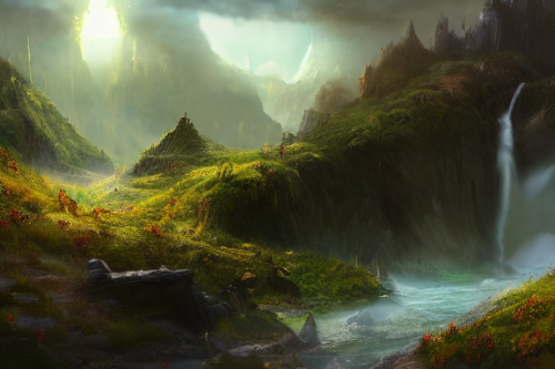 Trending splash art highly detailed bright mood mixed media concept art:0.5 intricate detailed wonderous landscape 4k volumetric lighting dramatic lighting award-winning:0.5 [text logo]