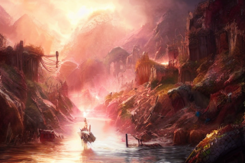 Trending splash art highly detailed bright mood mixed media concept art:0.5 intricate detailed wonderous landscape 4k volumetric lighting dramatic lighting award-winning:0.5 [text logo]