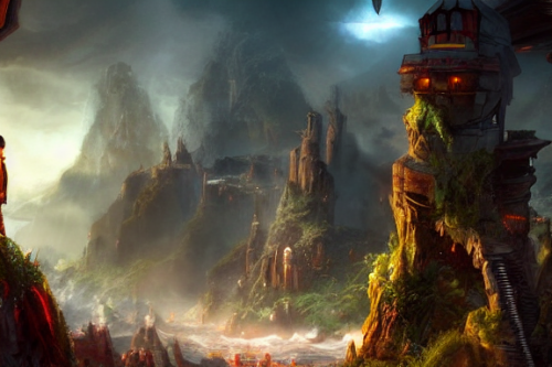 Trending splash art highly detailed bright mood mixed media concept art:0.5 intricate detailed wonderous landscape 4k volumetric lighting dramatic lighting award-winning:0.5 [text logo]