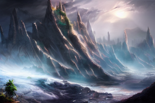 Trending splash art highly detailed bright mood mixed media concept art:0.5 intricate detailed wonderous landscape 4k volumetric lighting dramatic lighting award-winning:0.5 [text logo]