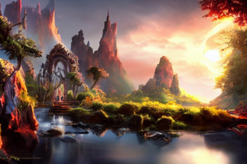 Trending splash art highly detailed bright mood mixed media concept art:0.5 intricate detailed wonderous landscape 4k volumetric lighting dramatic lighting award-winning:0.5 [text logo]