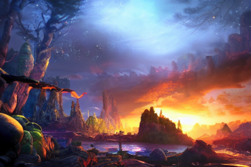 Trending splash art highly detailed bright mood mixed media concept art:0.5 intricate detailed wonderous landscape 4k volumetric lighting dramatic lighting award-winning:0.5 [text logo]