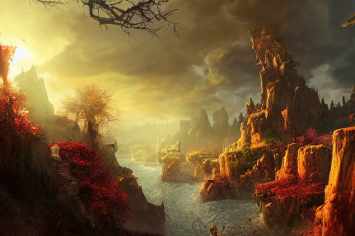 Trending splash art highly detailed bright mood mixed media concept art:0.5 intricate detailed wonderous landscape 4k volumetric lighting dramatic lighting award-winning:0.5 [text logo]