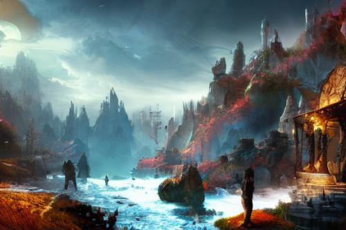 Trending splash art highly detailed bright mood mixed media concept art:0.5 intricate detailed wonderous landscape 4k volumetric lighting dramatic lighting award-winning:0.5 [text logo]