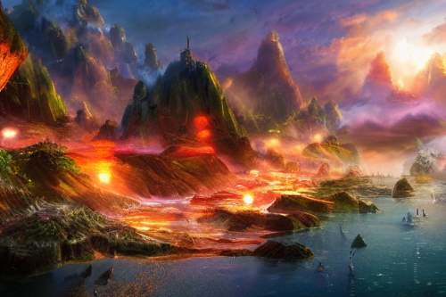 Trending splash art highly detailed bright mood mixed media concept art:0.5 intricate detailed wonderous landscape 4k volumetric lighting dramatic lighting award-winning:0.5 [text logo]