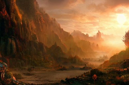 Trending splash art highly detailed bright mood mixed media concept art:0.5 intricate detailed wonderous landscape 4k volumetric lighting dramatic lighting award-winning:0.5 [text logo]