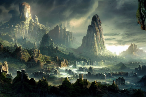 Trending splash art highly detailed bright mood mixed media concept art:0.5 intricate detailed wonderous landscape 4k volumetric lighting dramatic lighting award-winning:0.5 [text logo]