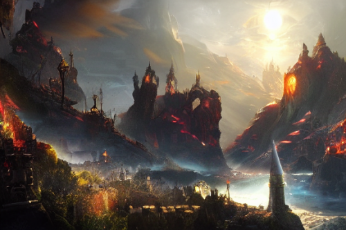 Trending splash art highly detailed bright mood mixed media concept art:0.5 intricate detailed wonderous landscape 4k volumetric lighting dramatic lighting award-winning:0.5 [text logo]