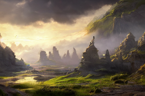 Trending splash art highly detailed bright mood mixed media concept art:0.5 intricate detailed wonderous landscape 4k volumetric lighting dramatic lighting award-winning:0.5 [text logo]