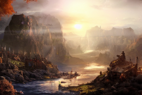 Trending splash art highly detailed bright mood mixed media concept art:0.5 intricate detailed wonderous landscape 4k volumetric lighting dramatic lighting award-winning:0.5 [text logo]