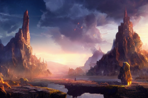 Trending splash art highly detailed bright mood mixed media concept art:0.5 intricate detailed wonderous landscape 4k volumetric lighting dramatic lighting award-winning:0.5 [text logo]