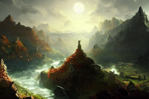 Trending splash art highly detailed bright mood mixed media concept art:0.5 intricate detailed wonderous landscape 4k volumetric lighting dramatic lighting award-winning:0.5 [text logo]