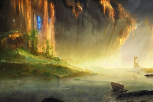 Trending splash art highly detailed bright mood mixed media concept art:0.5 intricate detailed wonderous landscape 4k volumetric lighting dramatic lighting award-winning:0.5 [text logo]