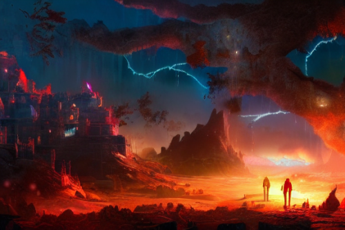 Trending splash art highly detailed bright mood mixed media concept art:0.5 intricate detailed wonderous landscape 4k volumetric lighting dramatic lighting award-winning:0.5 [text logo]