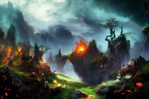 Trending splash art highly detailed bright mood mixed media concept art:0.5 intricate detailed wonderous landscape 4k volumetric lighting dramatic lighting award-winning:0.5 [text logo]