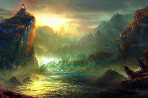 Trending splash art highly detailed bright mood mixed media concept art:0.5 intricate detailed wonderous landscape 4k volumetric lighting dramatic lighting award-winning:0.5 [text logo]