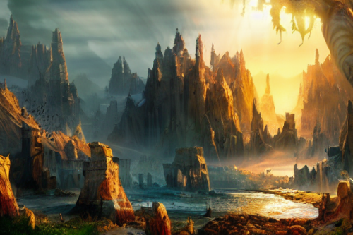 Trending splash art highly detailed bright mood mixed media concept art:0.5 intricate detailed wonderous landscape 4k volumetric lighting dramatic lighting award-winning:0.5 [text logo]