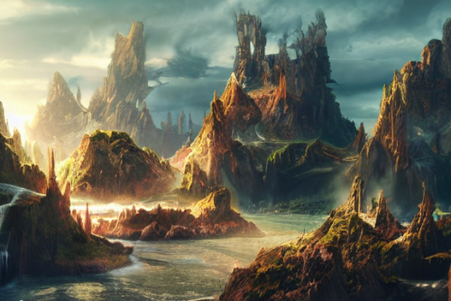 Trending splash art highly detailed bright mood mixed media concept art:0.5 intricate detailed wonderous landscape 4k volumetric lighting dramatic lighting award-winning:0.5 [text logo]