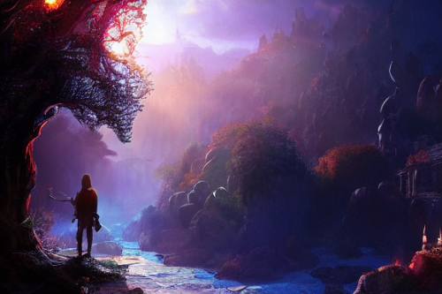 Trending splash art highly detailed bright mood mixed media concept art:0.5 intricate detailed wonderous landscape 4k volumetric lighting dramatic lighting award-winning:0.5 [text logo]