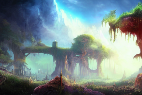 Trending splash art highly detailed bright mood mixed media concept art:0.5 intricate detailed wonderous landscape 4k volumetric lighting dramatic lighting award-winning:0.5 [text logo]