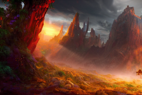 Trending splash art highly detailed bright mood mixed media concept art:0.5 intricate detailed wonderous landscape 4k volumetric lighting dramatic lighting award-winning:0.5 [text logo]