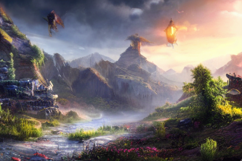 Trending splash art highly detailed bright mood mixed media concept art:0.5 intricate detailed wonderous landscape 4k volumetric lighting dramatic lighting award-winning:0.5 [text logo]