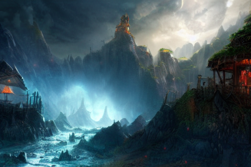 Trending splash art highly detailed bright mood mixed media concept art:0.5 intricate detailed wonderous landscape 4k volumetric lighting dramatic lighting award-winning:0.5 [text logo]