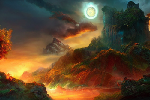 Trending splash art highly detailed bright mood mixed media concept art:0.5 intricate detailed wonderous landscape 4k volumetric lighting dramatic lighting award-winning:0.5 [text logo]