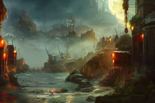 Trending splash art highly detailed bright mood mixed media concept art:0.5 intricate detailed wonderous landscape 4k volumetric lighting dramatic lighting award-winning:0.5 [text logo]