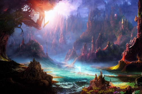 Trending splash art highly detailed bright mood mixed media concept art:0.5 intricate detailed wonderous landscape 4k volumetric lighting dramatic lighting award-winning:0.5 [text logo]