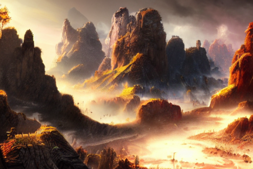 Trending splash art highly detailed bright mood mixed media concept art:0.5 intricate detailed wonderous landscape 4k volumetric lighting dramatic lighting award-winning:0.5 [text logo]