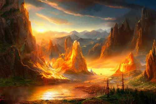 Trending splash art highly detailed bright mood mixed media concept art:0.5 intricate detailed wonderous landscape 4k volumetric lighting dramatic lighting award-winning:0.5 [text logo]