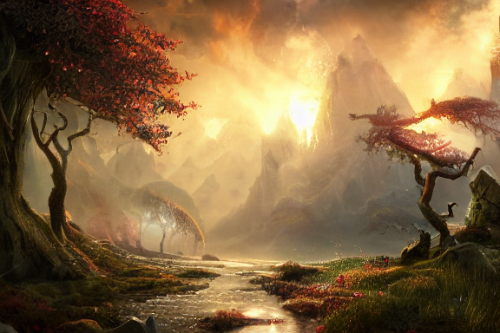 Trending splash art highly detailed bright mood mixed media concept art:0.5 intricate detailed wonderous landscape 4k volumetric lighting dramatic lighting award-winning:0.5 [text logo]