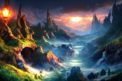 Trending splash art highly detailed bright mood mixed media concept art:0.5 intricate detailed wonderous landscape 4k volumetric lighting dramatic lighting award-winning:0.5 [text logo]