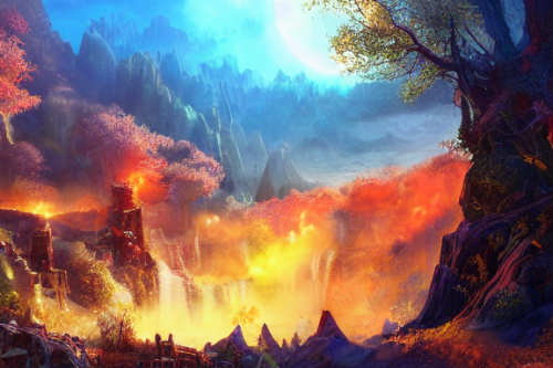 Trending splash art highly detailed bright mood mixed media concept art:0.5 intricate detailed wonderous landscape 4k volumetric lighting dramatic lighting award-winning:0.5 [text logo]