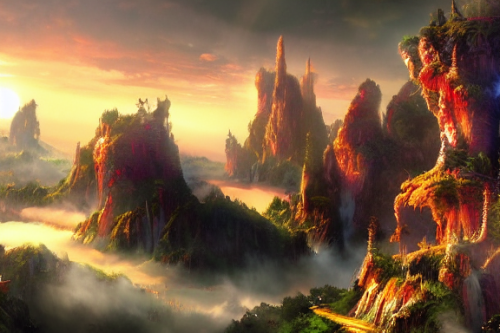 Trending splash art highly detailed bright mood mixed media concept art:0.5 intricate detailed wonderous landscape 4k volumetric lighting dramatic lighting award-winning:0.5 [text logo]