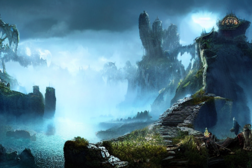 Trending splash art highly detailed bright mood mixed media concept art:0.5 intricate detailed wonderous landscape 4k volumetric lighting dramatic lighting award-winning:0.5 [text logo]