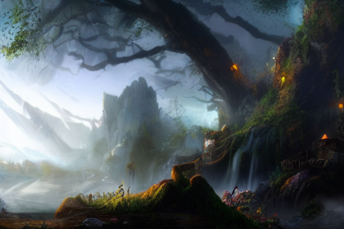 Trending splash art highly detailed bright mood mixed media concept art:0.5 intricate detailed wonderous landscape 4k volumetric lighting dramatic lighting award-winning:0.5 [text logo]