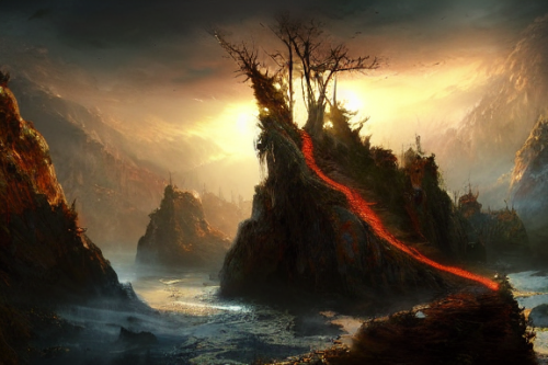 Trending splash art highly detailed bright mood mixed media concept art:0.5 intricate detailed wonderous landscape 4k volumetric lighting dramatic lighting award-winning:0.5 [text logo]