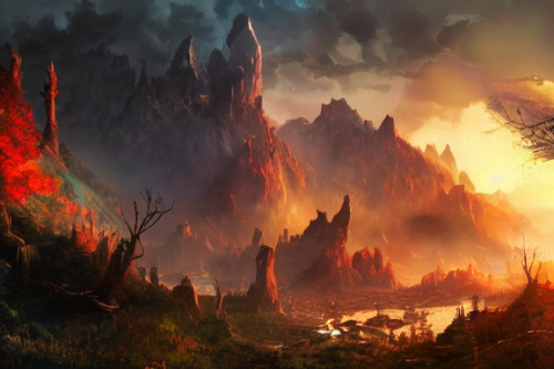 Trending splash art highly detailed bright mood mixed media concept art:0.5 intricate detailed wonderous landscape 4k volumetric lighting dramatic lighting award-winning:0.5 [text logo]