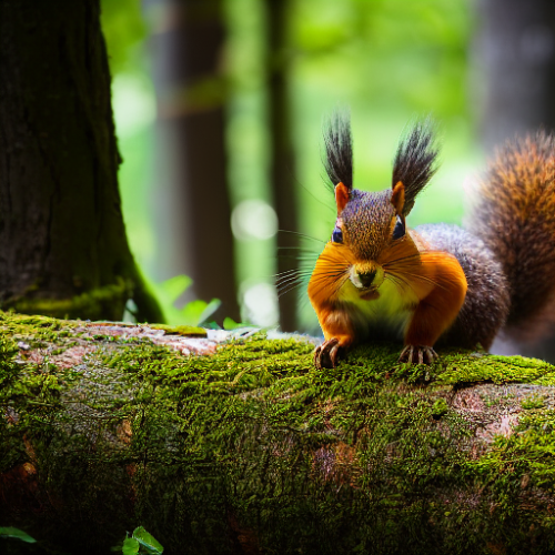 incredibly detailed (cute fluffy brown squirrels )1 (in a forest on a log)1 (f/1.4 50mm 200iso 4k bokeh soft lighting hyperdetailed hd 4k 8k sharp focus highly detailed)1