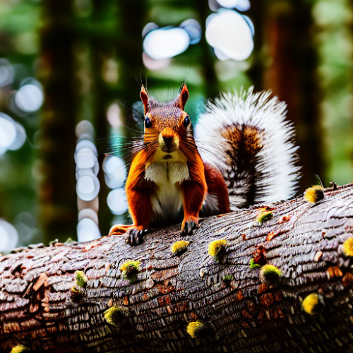 incredibly detailed (cute fluffy brown squirrels )1 (in a forest on a log)1 (f/1.4 50mm 200iso 4k bokeh soft lighting hyperdetailed hd 4k 8k sharp focus highly detailed)1