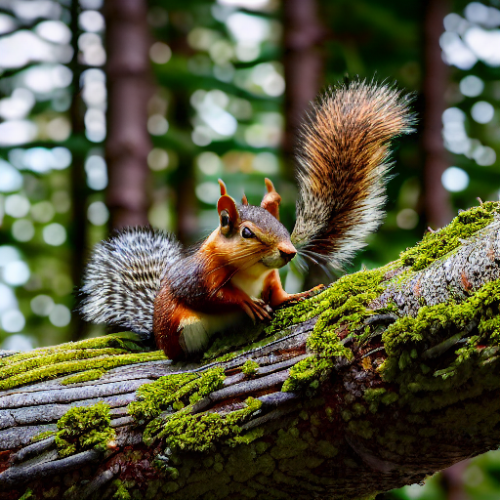 incredibly detailed (cute fluffy brown squirrels )1 (in a forest on a log)1 (f/1.4 50mm 200iso 4k bokeh soft lighting hyperdetailed hd 4k 8k sharp focus highly detailed)1