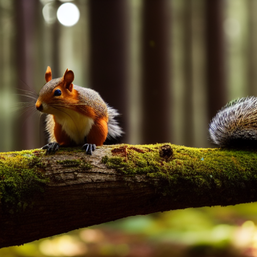 incredibly detailed (cute fluffy brown squirrels )1 (in a forest on a log)1 (f/1.4 50mm 200iso 4k bokeh soft lighting hyperdetailed hd 4k 8k sharp focus highly detailed)1
