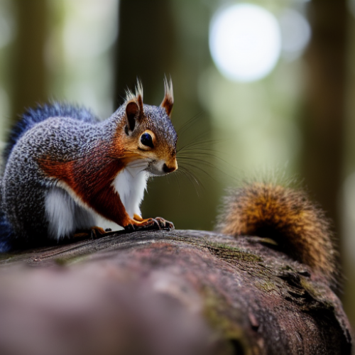 incredibly detailed (cute fluffy brown squirrels )1 (in a forest on a log)1 (f/1.4 50mm 200iso 4k bokeh soft lighting hyperdetailed hd 4k 8k sharp focus highly detailed)1