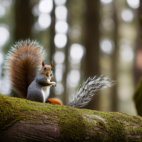 incredibly detailed (cute fluffy brown squirrels )1 (in a forest on a log)1 (f/1.4 50mm 200iso 4k bokeh soft lighting hyperdetailed hd 4k 8k sharp focus highly detailed)1
