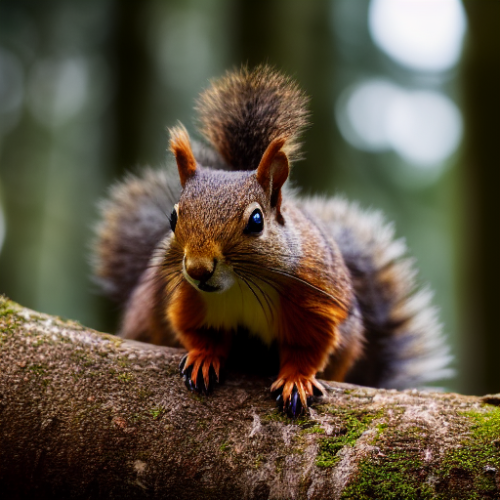 incredibly detailed (cute fluffy brown squirrels )1 (in a forest on a log)1 (f/1.4 50mm 200iso 4k bokeh soft lighting hyperdetailed hd 4k 8k sharp focus highly detailed)1