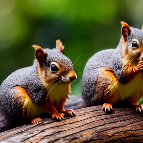 incredibly detailed (cute fluffy brown squirrels )1 (in a forest on a log)1 (f/1.4 50mm 200iso 4k bokeh soft lighting hyperdetailed hd 4k 8k sharp focus highly detailed)1